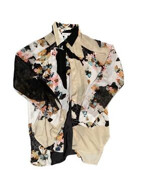 Philipp Plein Floral Long Sleeve Shirt Jacket in Beige, Black & White